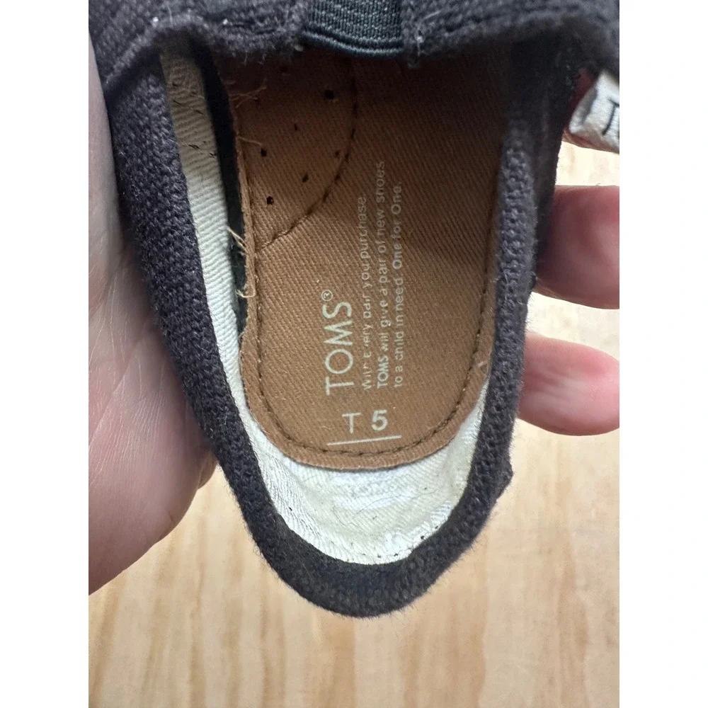 TOMS Toddler Boys Girls Black Canvas Alpargata‎ Slip On Shoes Size T5 Hook Loop